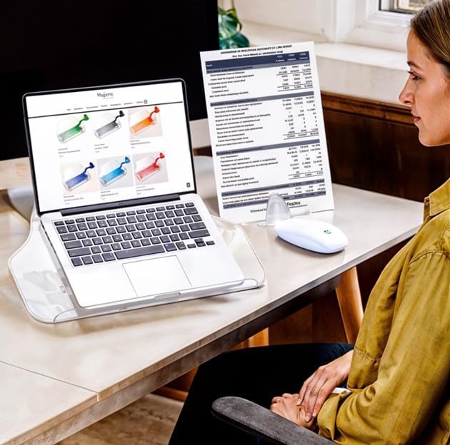 MemoScape PRO Adjustable in-Line Document Copy Holder for Desk - Help Boost Productivity and Reduce Neck Strain - Paper Holder Stand for Desk - Office & Home Organization Accessory - White