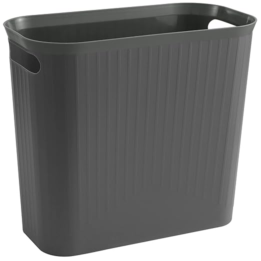 rejomiik Small Trash Can, 3.5 Gallon Garbage Can Slim Waste Basket Plastic Trash Bin Container with Handles for Bathroom, Bedroom, Office, Home, Dorm Room, Kitchen, Rectangular, Dark Gray