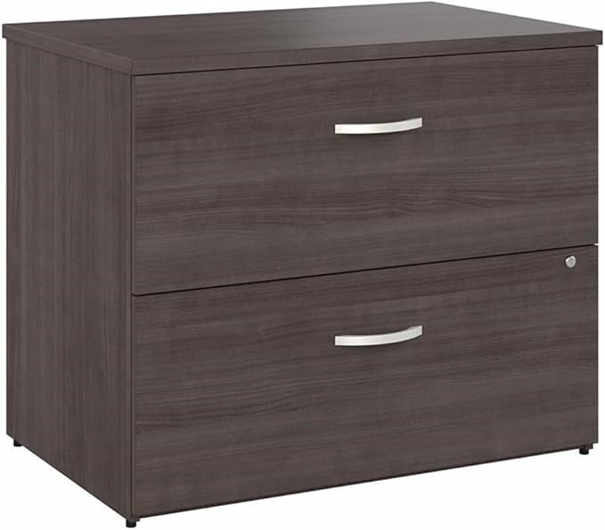 Pemberly Row Set of 2 Lateral File Cabinet & Computer Table Desk in Storm Gray
