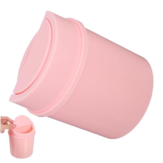 Amosfun Mini Desk Trash Can Small Waste Bin Desk Top Garbage Can Office Slim Swing Lid for Home Office
