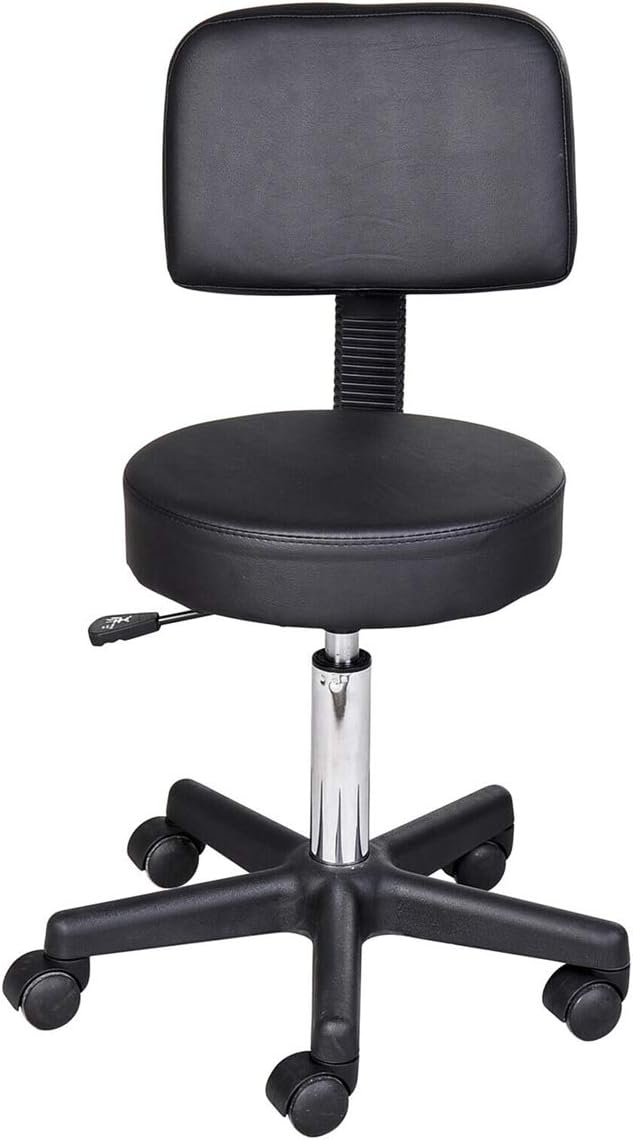 Hydraulic Salon Rolling Stool, 18.11"-23.82" Adjustable Height, PU Leather Swivel Stool, Round Spa Chair with Backrest Casters Wheels Black for Salon Tattoo Facial Massage Spa Office Drafting