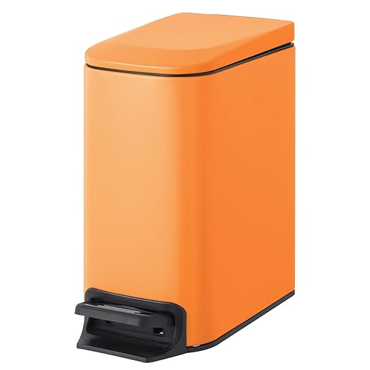 Cesun Slim Step-On Stainless Steel Desk Wastebasket – Matte Orange (1.6 Gal)
