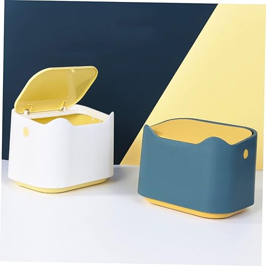 Desktop Trash Can Lid Waste Container for Desk Lightweight Press Cover Garbage Bin Compact Slim Design for Office Bedroom Kitchen Easy to Move