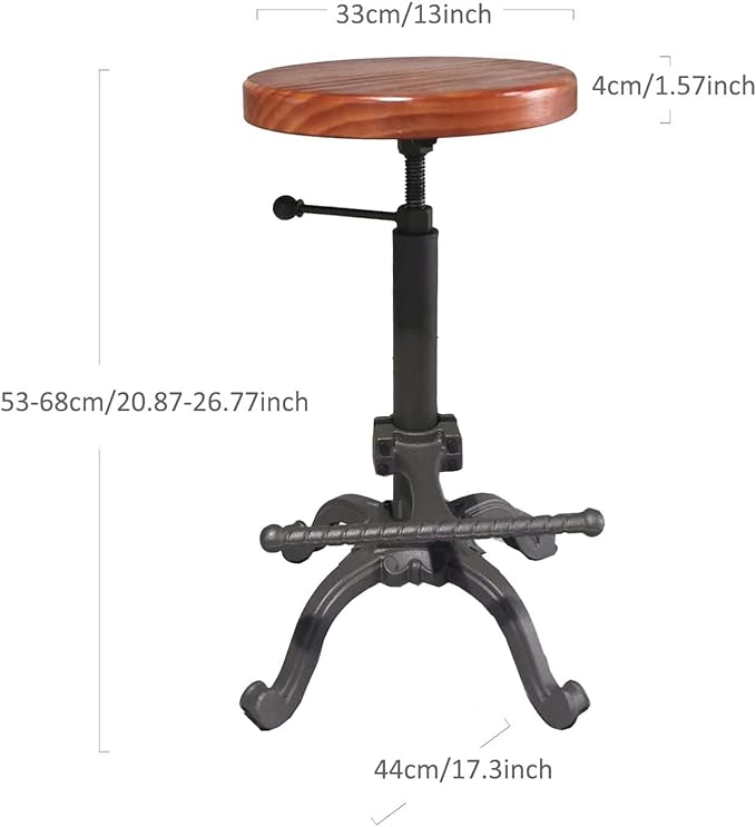 Topower Industrial Retro Vintage Farm Wooden Tractor Stool Kitchen Swivel Height Adjustable bar Stool (Dark Brown)