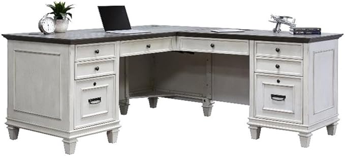 BOWERY HILL Set of 2 L-Desk and Return Writing Table & Lateral Filing Cabinet