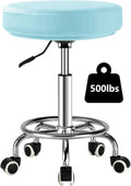 Adjustable Rolling Stool with Wheels Heavy Duty 500lb Round RollingStool with Footrest, Patent Leather Drafting Stool Chair with Wheels Work Spa Salon Seat,Blue