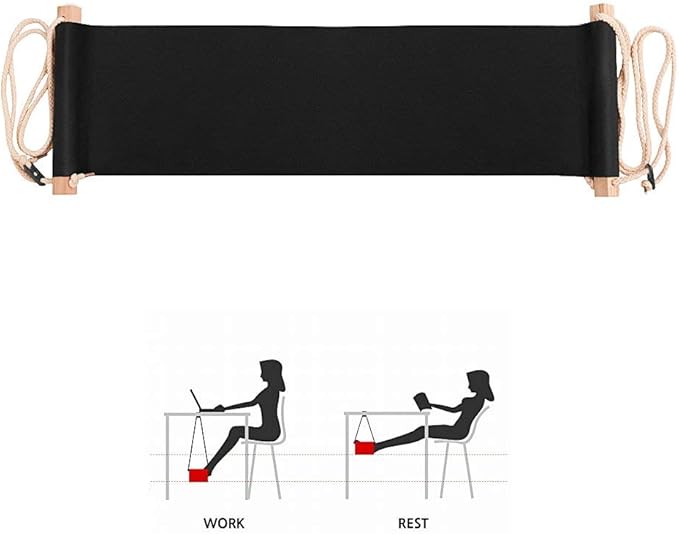Foot Hammock Under Desk Footrest with Headphone Holder Adjustable Office Foot Rest Under Desk Hammock Portable Desk Feet for Most Desk - Black