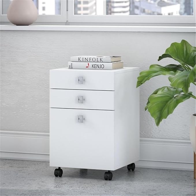 Pemberly Row Set of 2 60W Bow Front Desk & Mobile File Cabinet in Pure White
