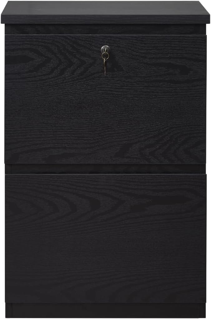 kowo 2 Drawer Wood File Cabinet with Lock, Printer Stand, Vertical Filing Cabinet fits A4, Letter, and Legal Size Documents for Home Office, Black