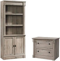 Pemberly Row Set of 2 Wood 3-Shelf Bookcase & Lateral File Cabinet in Split Oak