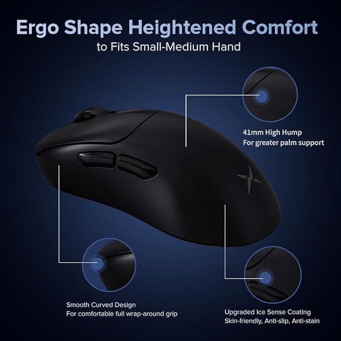 DELUX M500PRO Lightweight Wireless Gaming Mouse, 58.5g Lightweight, PAW3395 Sensor, 8000Hz Polling Rate, Huano Switches, Magnetic Charging Dock, RGB, Tri-Mode, 26000 DPI for PC Laptop Gamers (Black)