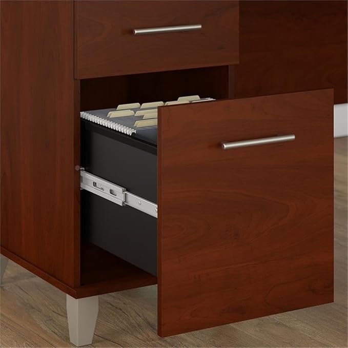 Scranton & Co Somerset Office Desk with Hutch & Bookcase, 72W Hansen Cherry Finish, Adjustable Shelves, Frosted Glass Doors, Wire Management, Spacious Home Office Furniture Set for Storage and