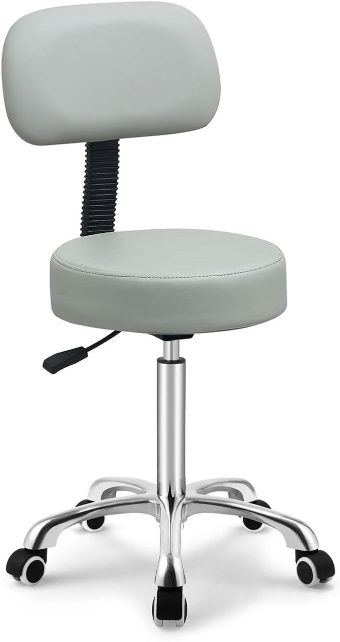 Kaleurrier Rolling Swivel Adjustable Heavy Duty Drafting Stool Chair for Salon,Medical,Office and Home uses,with Wheels and Back (Grey)