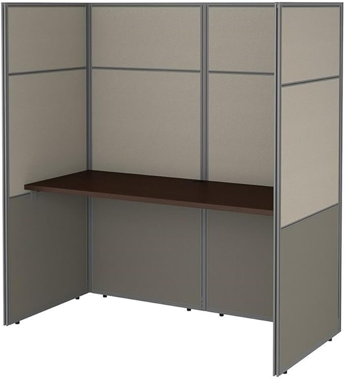 Scranton & Co 60W Cubicle Desk with 66H Closed Panels, Thermally Fused Laminate, Light Gray and Storm Gray Fabric, Mocha Cherry Finish, Adjustable Metal Legs, Private Office Workstation