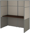 Scranton & Co 60W Cubicle Desk with 66H Closed Panels, Thermally Fused Laminate, Light Gray and Storm Gray Fabric, Mocha Cherry Finish, Adjustable Metal Legs, Private Office Workstation