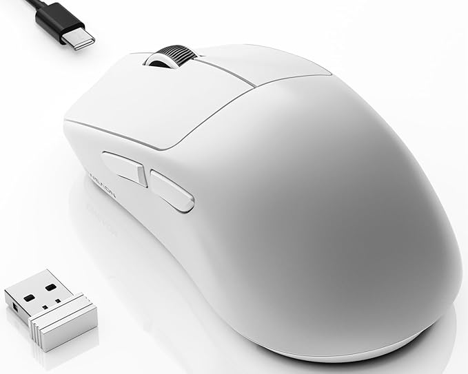 SEUNKWANG EWEAND X23 Pro Wireless Gaming Mouse, Tri-Mode 2.4G/USB-C/BT Mouse, PAW3311 Sensor, 12000 DPI, 59g Lightweight, 1ms Response, Computer Mouse with Anti-Slip Grip Tape for Laptop/PC/Mac-White