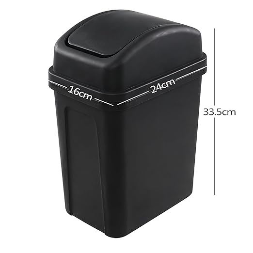1.8 Gallon Plastic Trash Can with Swing Lid, Small Black Waste bin