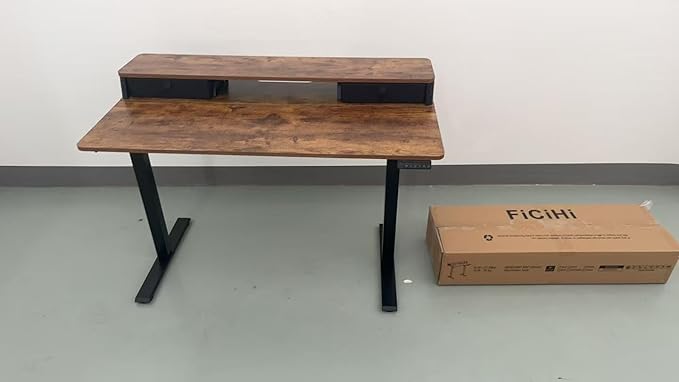 FiCiHi 35x20 Inch Standing Desk with Drawers, C-Clamp Mount Compatible, Electric Adjustable Height Computer Small Stand Up Desks, Home Office Sit Stand Table with 3 Preset Heights, Rustic Brown