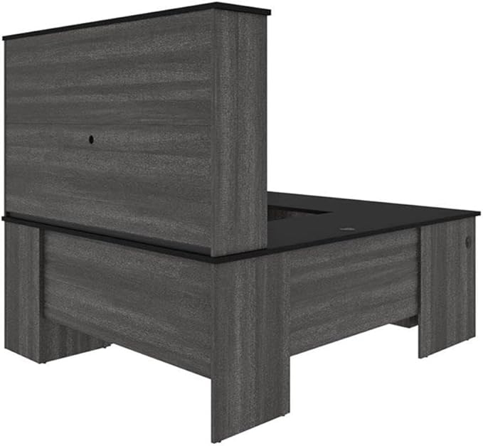 Atlin Designs U Shaped Computer Desk with Hutch, 71"W x 88.4"D x 70"H, Laminated Wood, Black/Bark Gray Finish, 2 Drawers, 3 Shelves, Reversible Office Desk with Wire Management for Home or Office Use