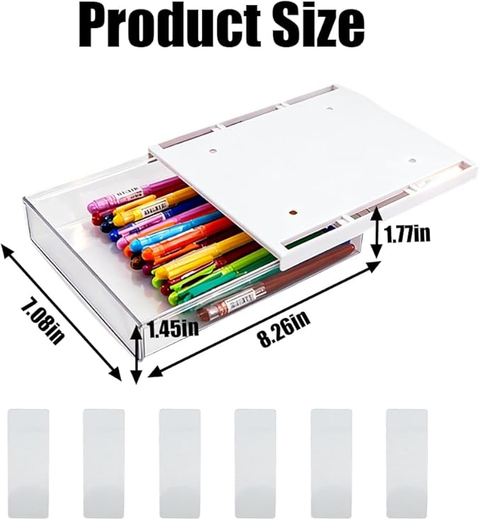 3 Pack Under Desk Drawer - Self-Adhesive Slide Out Organizer Tray, Hidden Stick-On Plastic Drawer for Office, Home, School & Kitchen
