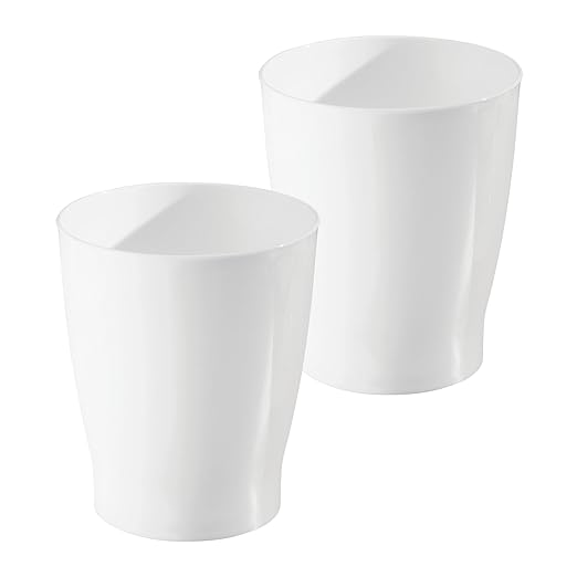 iDesign Small Round Plastic Bathroom Trash Can - Ideal for Bathroom or Office - Set of 2 - White