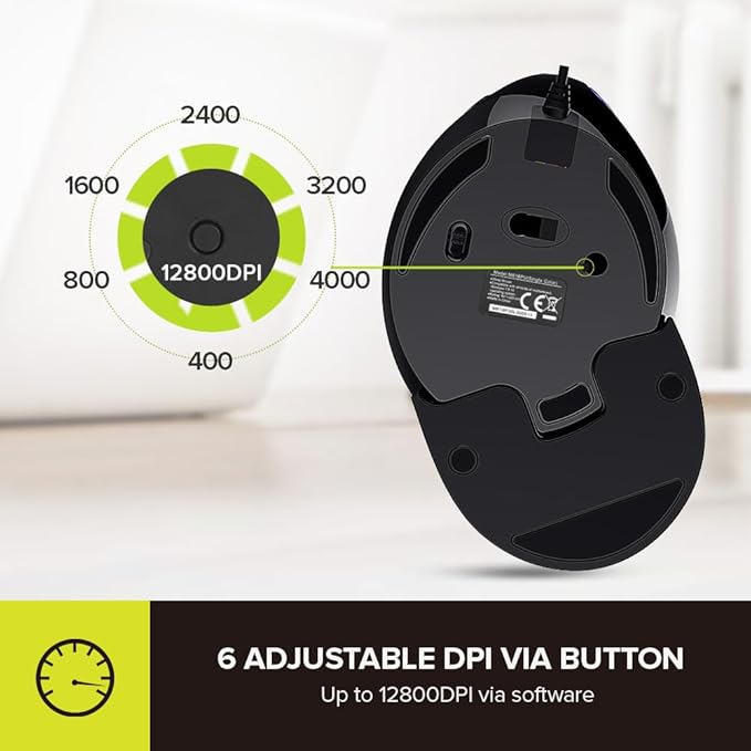 DELUX Ergonomic Vertical Mouse, Wired Ergo Mouse for Large Hands, 6 Programmable Buttons, Up to 12800 DPI, Removable Wrist Rest, Vibrant RGB Backlit, for Windows 7/8/10/XP/Vista (M618Plus RGB-Wired)