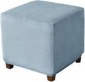 Ottoman Cover Square Velvet Ottoman Covers Protector for Footrest Foot Stool Furniture Stretch Comfortable with Elastic Bottom Small Stone Blue