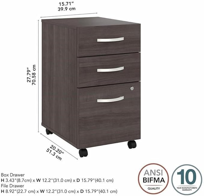 Pemberly Row Set of 2 Mobile File Cabinet & Computer Table Desk in Storm Gray