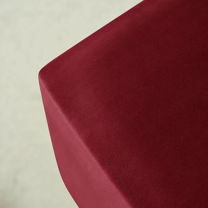 Ottoman Cover Square Velvet Ottoman Covers Protector for Footrest Foot Stool Furniture Stretch Comfortable with Elastic Bottom Large Wine Red