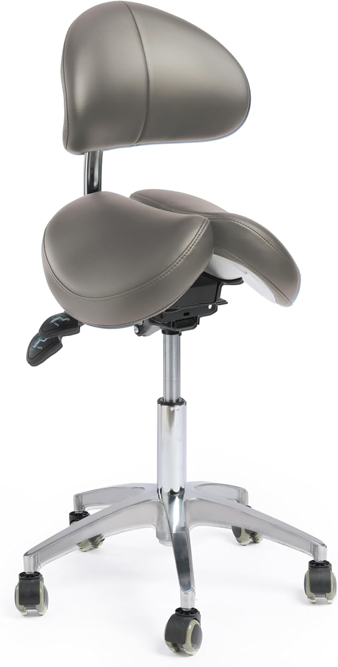 Saddle Stool with Wheels,Rolling Stool with Back Support&Split Seats,Ergonomic Stool Saddle Stool for Hair Stylist for Dentist Salon Tattoo(Drak Grey