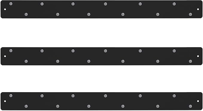 Three by Three Seattle Large Magnetic Strip Bulletin Board (3-Pack) – 28″ × 2.5″ Metal Magnetic Display Board with 12 Neodymium Magnets Each (Black)