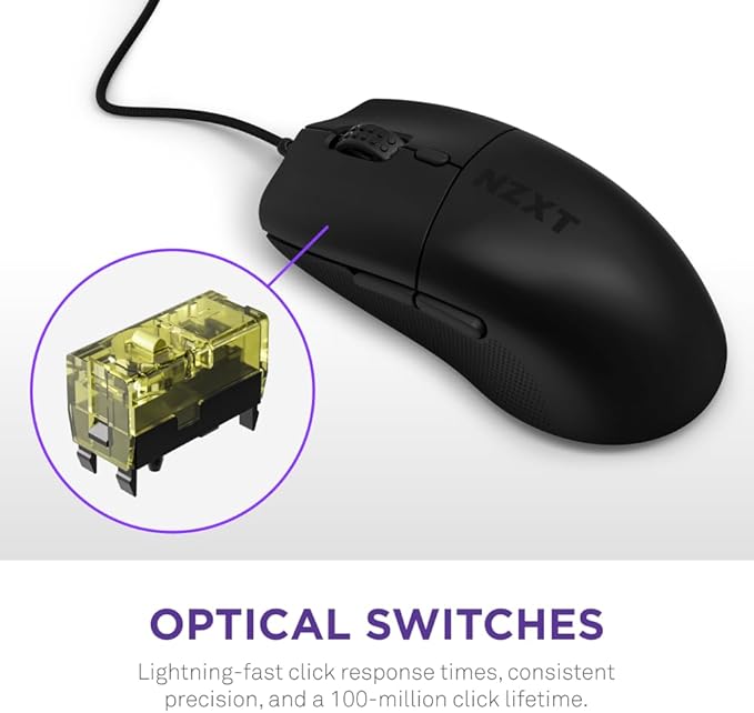 NZXT Lift 2 Ergo, Lightweight Ergonomic Wired Gaming Mouse, Lightweight 61 g Design, 8K Polling Rate, Optical Switches, 26K DPI Optical Sensor, 100% PTFE Feet, Black