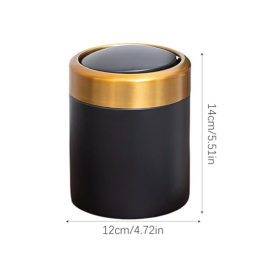 Desktop Refuse Receptacle - Slim Trash Organizer, Petite Waste Carrier | Cute Table Bin, Modern Brushed Metal Lid Mechanism, Elegant Stainless Canister Finish Ideal Home, Kitchenette, Nightstan