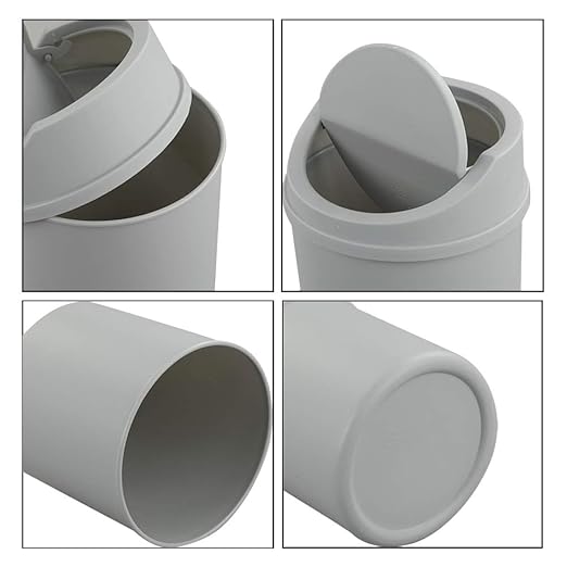Plastic Desktop Mini Trash Can with Swing Lid, Grey
