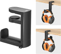 KIWIFOTOS Headphone Stand Holder Under Desk, PC Gaming Headset Hook Hanger Mount with 360 Adjustable Rotating Arm Clamp & Built in Cable Clip - Black