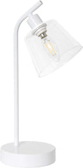 Simple Designs LD1080-WHT 16" Sleek Essentials Modern Industrial Metal Desk Lamp with Clear Glass Shade, for Office, Desk, Nightstand, Dorm, White