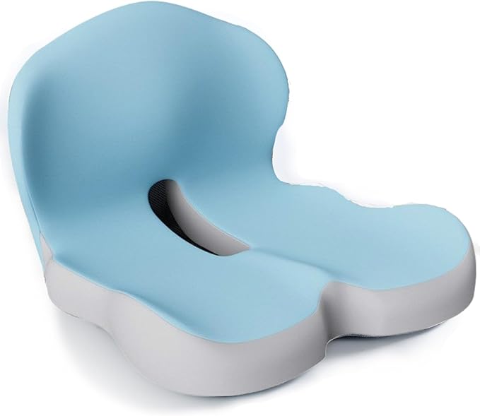 Ergonomic Memory Foam Seat and Back Cushion Set with L Shaped Lumbar Support Non Slip Breathable and Machine Washable for Car Office Chair Wheelchair or Home Use (Blue1)