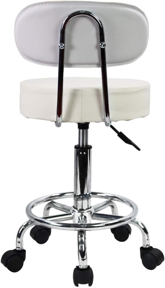 KKTONER PU Leather Rolling Stool Mid-Back with Footrest Height Adjustable Office Computer Home Drafting Swivel Task Chair with Wheels (White)