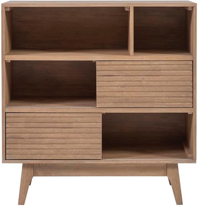 Pemberly Row Set of 2 Bookcase & Filing Cabinet with Rolling Castors in Natural