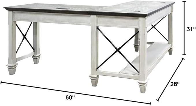 BOWERY HILL Set of 2 Contemporary L-Shaped Desk and Bookcase with Doors in White