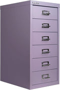Bisley 6-Drawer Steel MultiDrawer Cabinet - Lilac, Chrome Pull Handles with Label Holders, Powder-Coated Steel, Removable Drawers, Fits Under Most Desks, Labels Included
