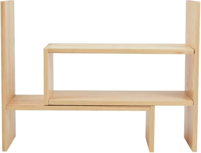 Liry Products Beige Adjustable Extendable Natural Wood Desktop Organizer Caddy Desk Organizer Countertop Shelf Bookcase Display Stand Rack Expandable Storage Office Home
