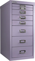 Bisley 8-Drawer Steel MultiDrawer Cabinet - Lilac, Chrome Pull Handles with Label Holders, Powder-Coated Steel, Removable Drawers, Fits Under Most Desks, Labels Included