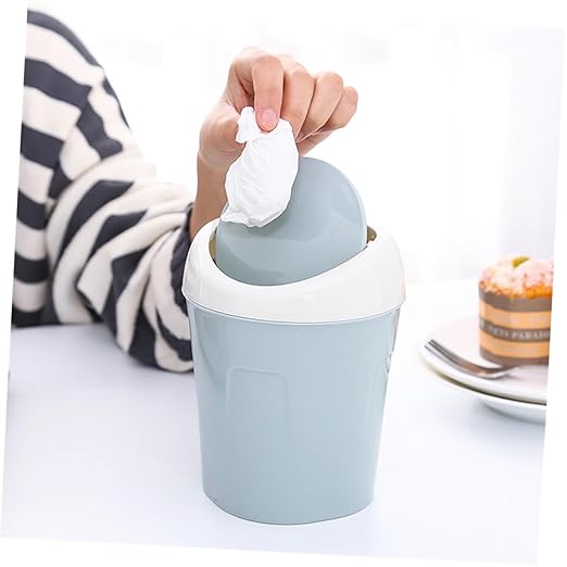 SOLUSTRE Plastic Trash Can Lid Mini Desktop Garbage Bin Office Waste Basket Slim Trash Can for Home Kitchen Desk Easy to Clean