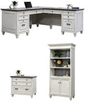 BOWERY HILL Set of 3 L-Shaped Office Desk & Bookcase with Doors & File Cabinet