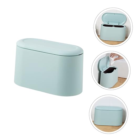 CHILDWEET Slim Trash Can Lid Desktop Mini Ash-bin Plastic Household Waste Holder Office Countertop Easy Use