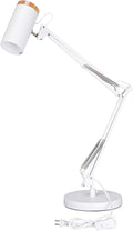 TORCHSTAR Tall Swing Arm Desk Lamp with Wooden Accent, Adjustable Large Size Max Height 31", E26 Base Metal Task Lamp, Office Desktop Lamp with On/Off Switch, for Reading, Study, Workbench, White