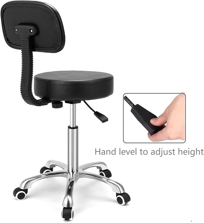 Kaleurrier Rolling Swivel Adjustable Heavy Duty Drafting Stool Chair for Hair Beauty Salon Medical Barber Office Home Kitchen Uses,with Wheels and Back (Black)