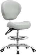Kaleurrier Adjustable Stools Drafting Chair with Backrest & Foot Rest Tilt Back Swivel Seat Rolling Wheels for Studio Dental Office Salon and Counter Armless Tall Home Desk Chairs (Grey)