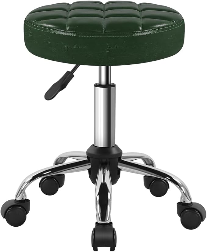 BFTOU Classic Swivel Stool with Wheel for Salon Work Home SPA Shop Height-Adjustable and Cost-Effective Rolling Stool Chair Small (Green)